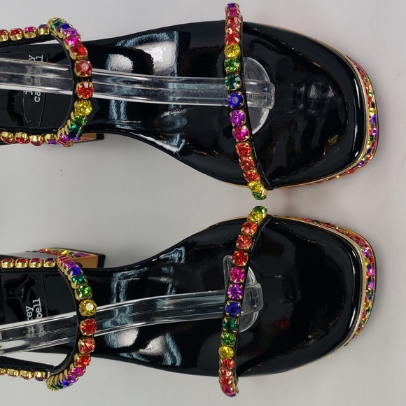 NEW JEFFREY CAMPBELL RHINESTONES BLACK FAUX PATENT LEATHER SANDALS WOMEN'S 8 - Picture 6 of 15